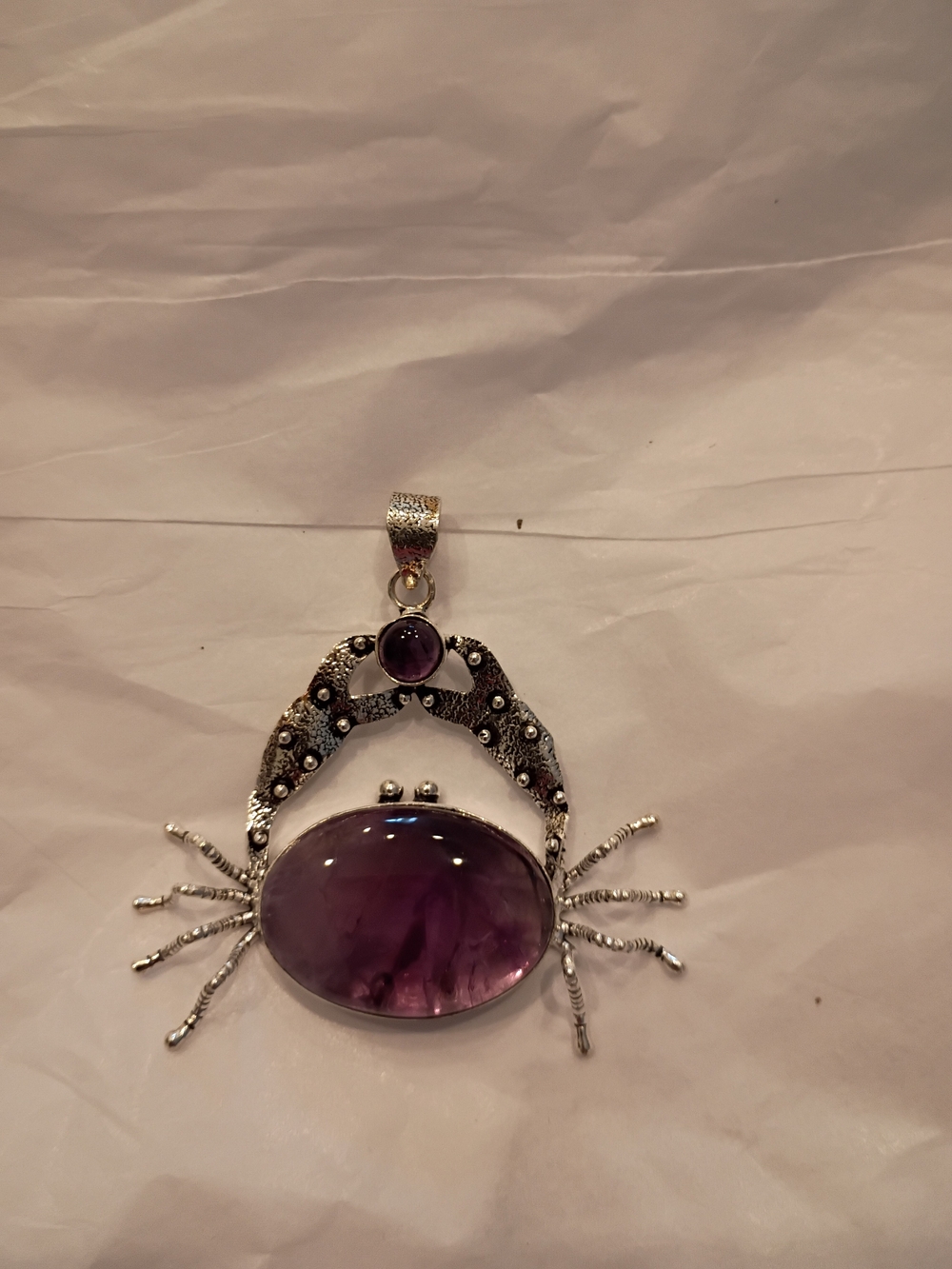 Large Silver Crab Amethyst Pendant with Purple Gemstone Beyond Unique & Cute! - Picture 4 of 7